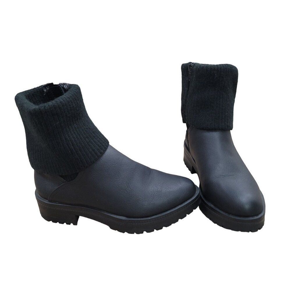 LifeStride Women's Black Sweater‎ Cuff GORPCORE Mid Calf Boots Sz7 Y2K Moto Goth